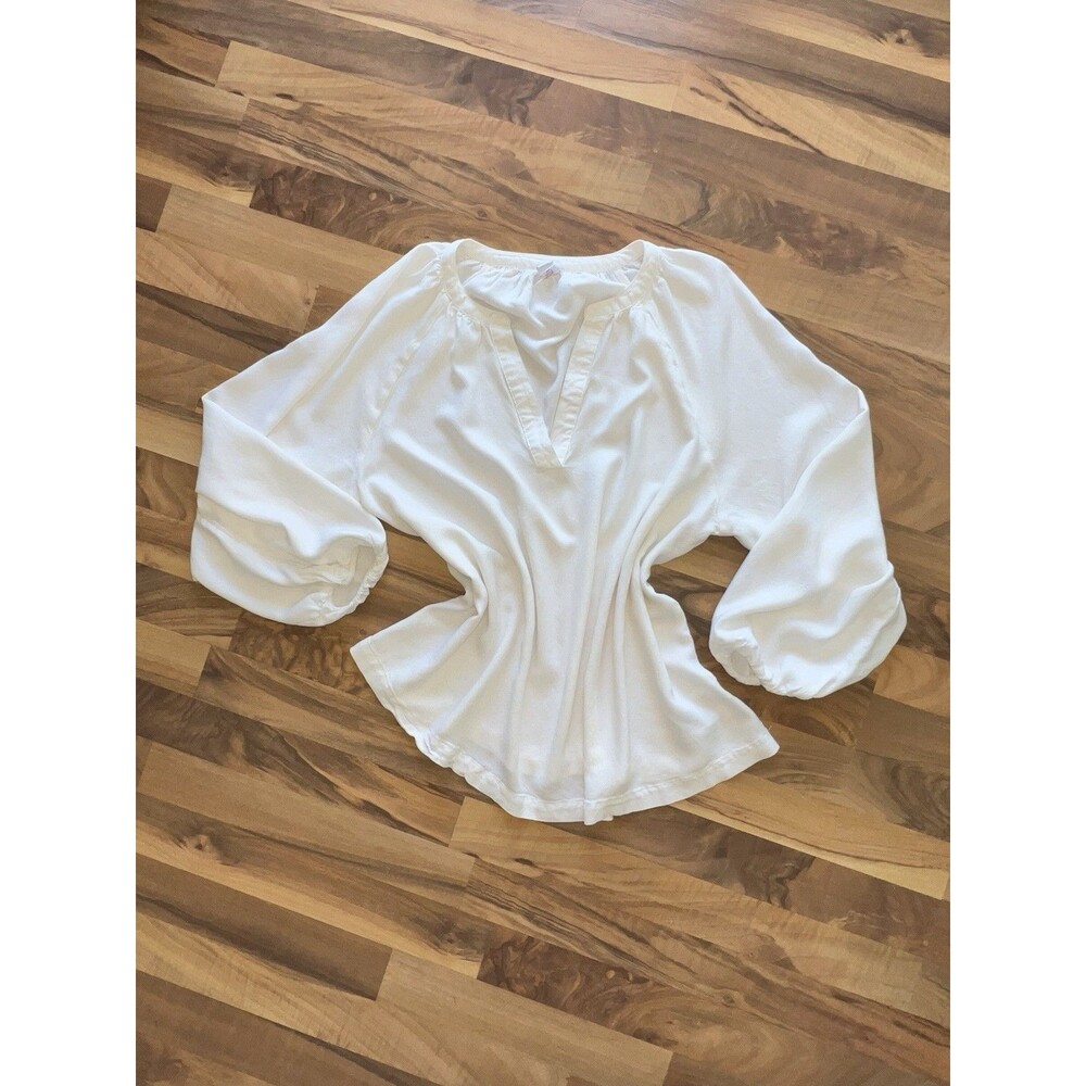 Ladies' White Cotton Peasant Blouse OLD NAVY Size L See Through minimalist - Picture 2 of 12